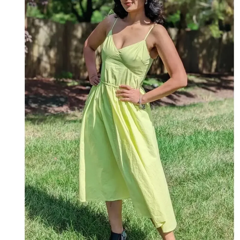 Jason Wu Yellow Slip Midi Dress SIZE 10 Cottage Cotton Sundress Designer $365 - Picture 5 of 13